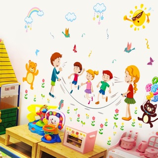 Decal tranh dán tường bé nhảy dây