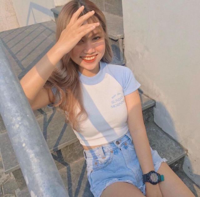 Áo croptop thun borip cao cấp tay ngắn phối màu cực đẹp