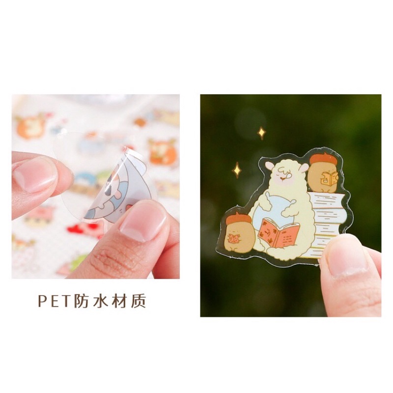 Túi 50 sticker hình dán con vật ngộ nghĩnh chống nước