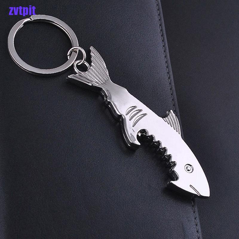 Móc khóa mở nắp chai bia bằng kim loại hình cá mập lớn sáng tạo