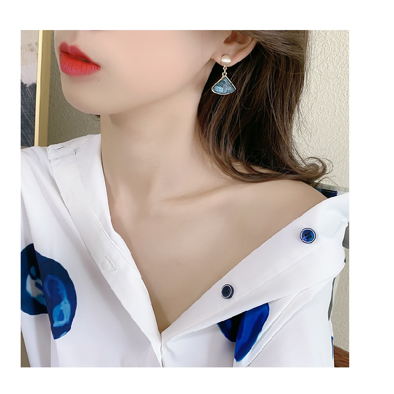 MOCHASHUVintage Xanh Dương Vỏ Sò Bông Tai Opal Cao Cấp Bông Tai Đinh 2023 Nữ Mới Phụ Kiện Thời Trang