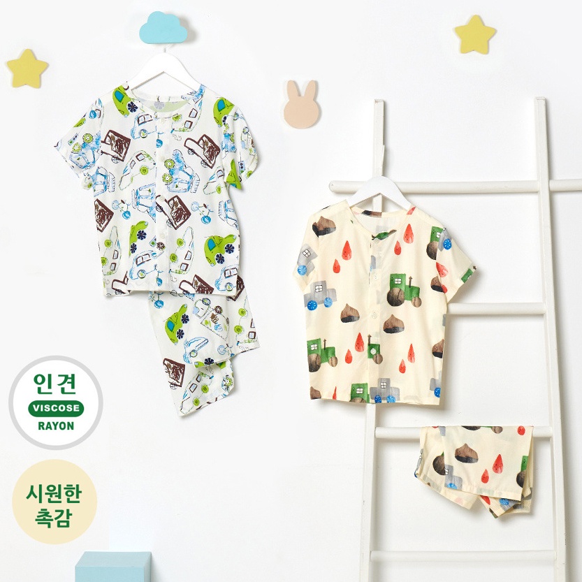 Đồ bộ pijama vải viscose rayon mặc nhà mùa hè cho bé trai Unifriend Hàn Quốc U3042