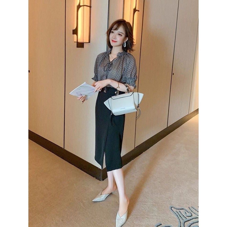 HÀNG NHẬP - SÉT ÁO VOAN BI + CHÂN VÁY COTTON XẺ TÀ - MH94360