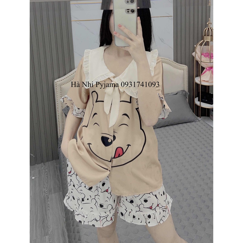 [Ảnh Thật]Đồ Bộ Pijama, đồ ngủ họa tiết gấu nâu - Lụa LATIN Cao cấp mác SAM | BigBuy360 - bigbuy360.vn