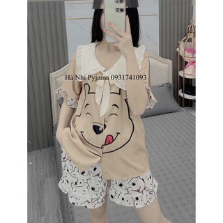[Ảnh Thật]Đồ Bộ Pijama, đồ ngủ họa tiết gấu nâu - Lụa LATIN Cao cấp mác SAM