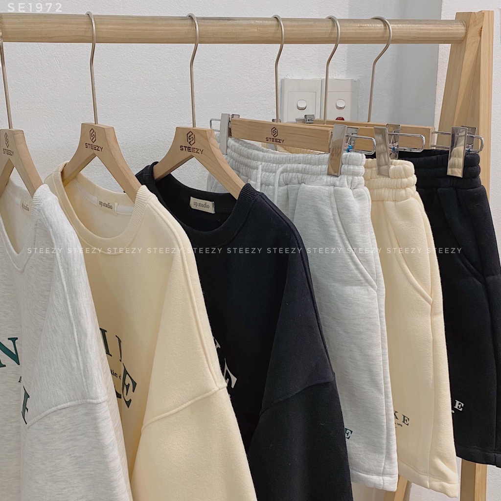 [SE1972] Set đồ bộ swe nỉ bông dày kèm quần short in N I K E tích form rộng (Có sẵn/Ảnh thật)