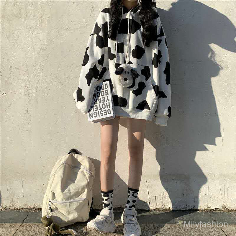 💕 Milyfashion Long Sleeve Thin Fabric Hoodie Sweatshirt Cow Print