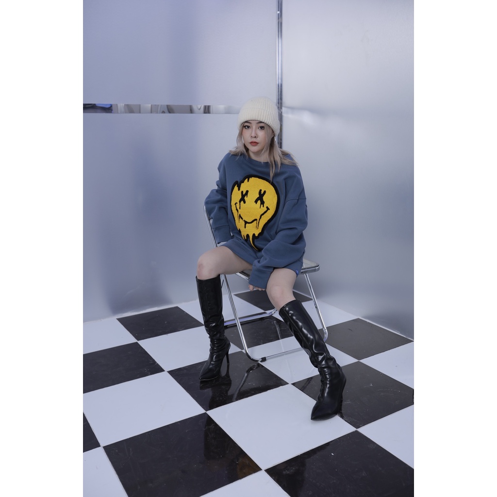 Áo Sweater Mùa Đông Nỉ Form Rộng Yellow Face Gonz - Màu Xanh | BigBuy360 - bigbuy360.vn