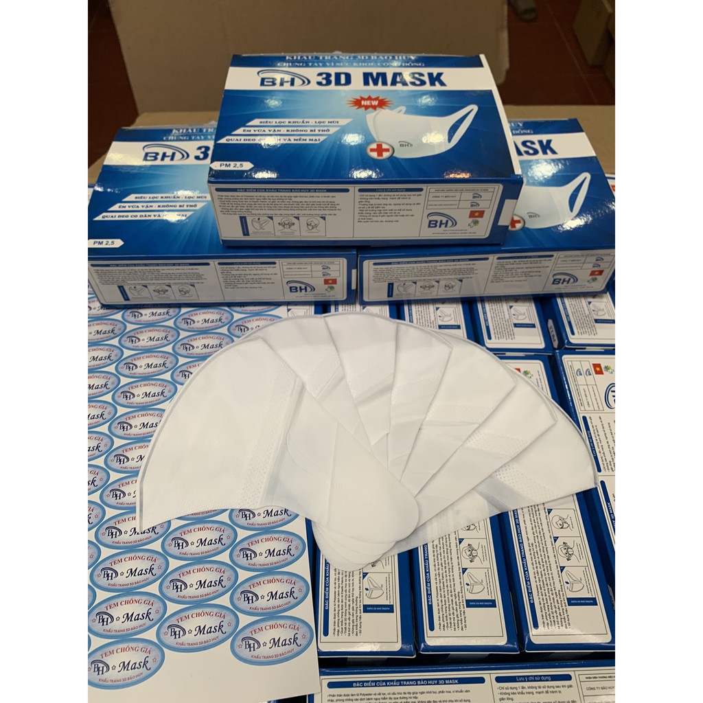 Khẩu trang 3D mask Bảo Huy công nghệ Nhật Bản chống bụi cao cấp hộp 50 cái loại họa tiết trơn | BigBuy360 - bigbuy360.vn