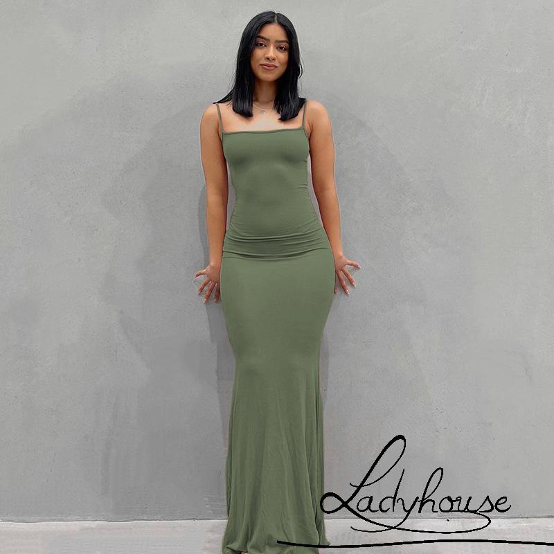 Đầm Dài Hai Dây Ôm Dáng Màu Sắc Đơn Giản Dành Cho Nữ