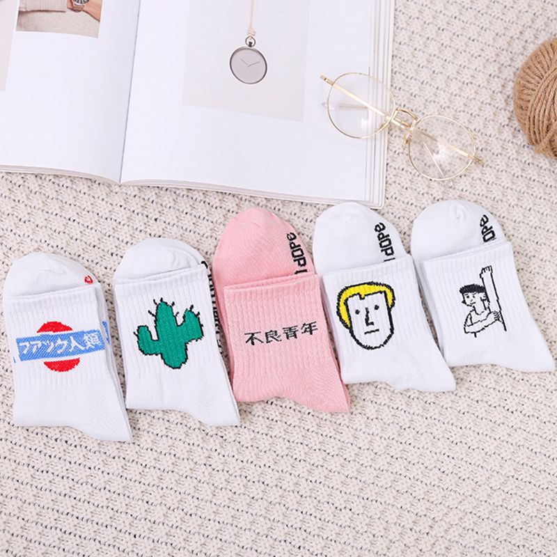 Xixi Set 5 Đôi Tất Chân In Hình Cây Xương Rồng / Chữ Phong Cách Nhật Bản Cho Nữ | BigBuy360 - bigbuy360.vn