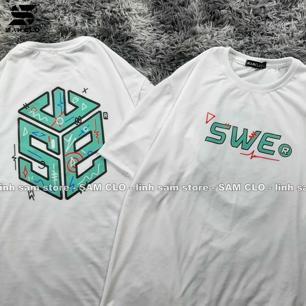 Áo thun tay lỡ nam nữ SAM CLO phông form rộng dáng Unisex - Ulzzang mặc cặp, nhóm, lớp in hình LOGO CHỮ SWE