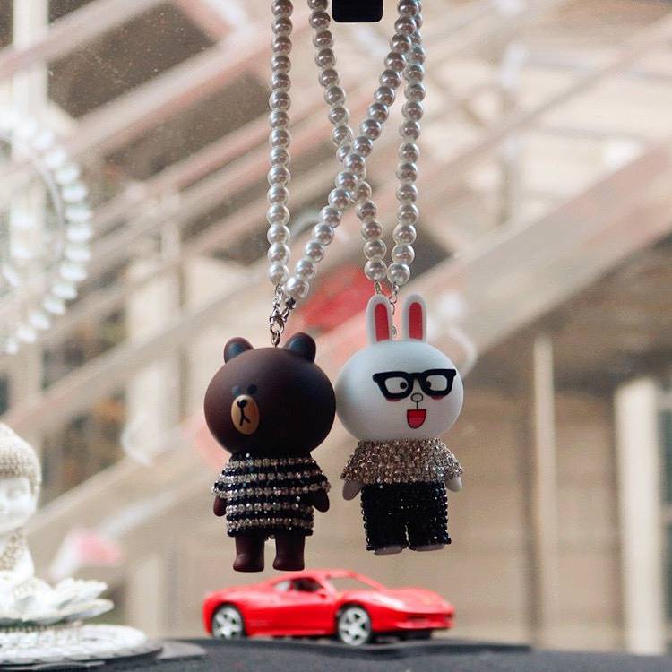 Automobile Hanging Ornament Cartoon Cute Rearview Mirror Hangings Brown Bear Cony Rabbit Car Pendant Car Accessories Supplies MiGB