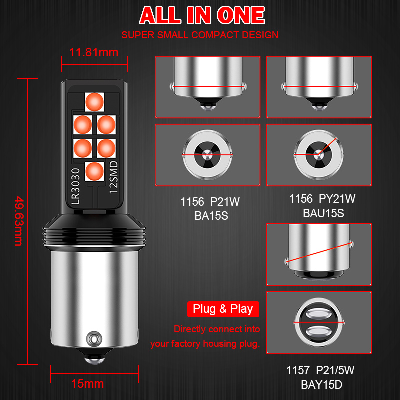 Đèn led 1156 1157 T20 3030 12smd 7440 7443 T15 W16W cho xe ô tô