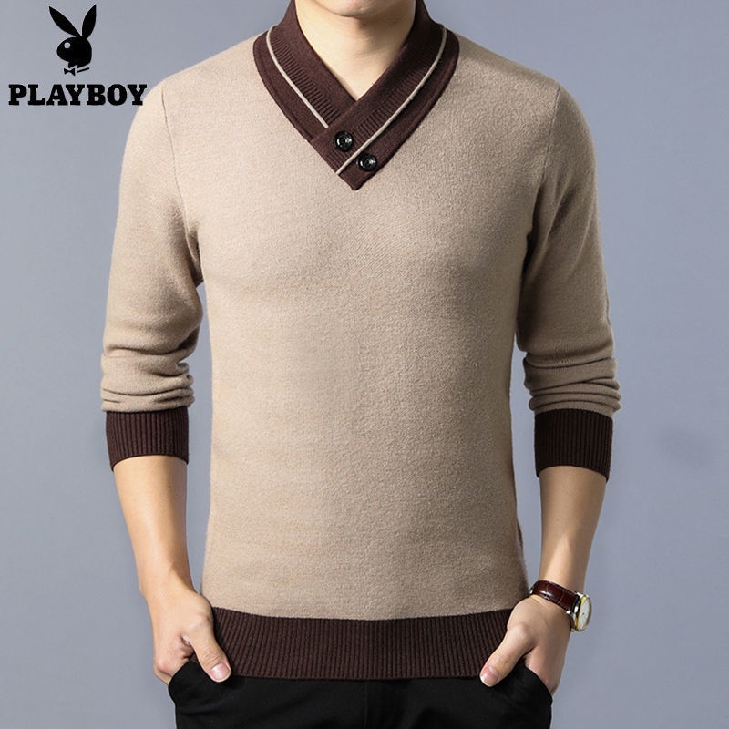 Áo sweater Playboy Dệt Kim Mỏng Tay Dài Cổ V Thiết Kế Đơn Giản Cho Nam