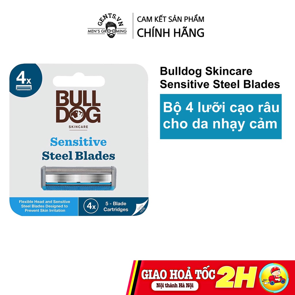 Hộp 4 lưỡi dao cạo râu cho da nhạy cảm Bulldog Skincare Sensitive Steel Blades