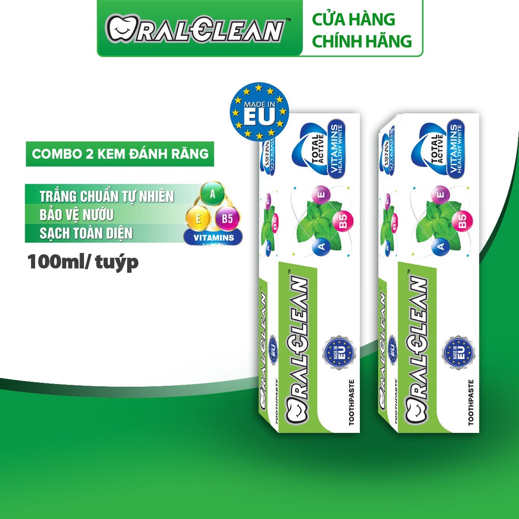 Combo 2 kem đánh răng OralClean Total Active Vitamin Healthy White (100ml/Tuýp)