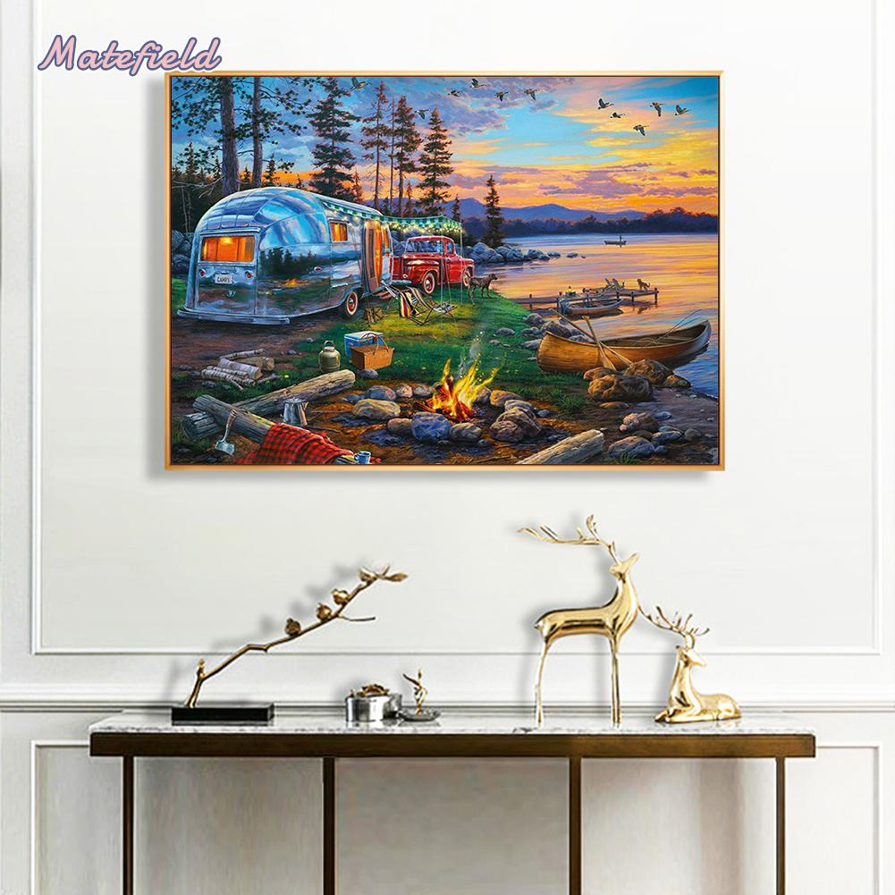 Bộ Tranh Thêu Chữ Thập Diy Hình Phong Cảnh Hồ 11ct Toàn Bộ Trang Trí Tường