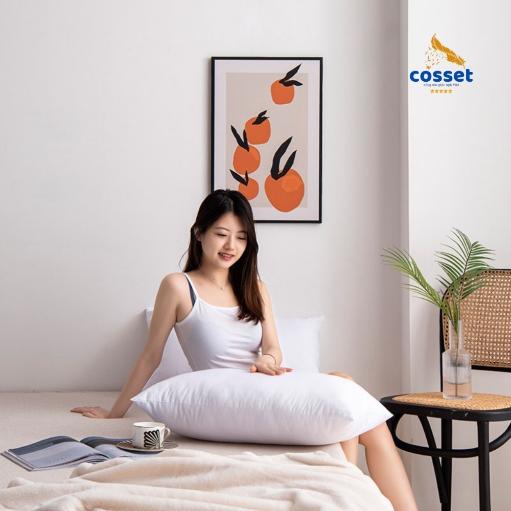 Ruột gối đầu bông gòn COSSET Lõi bông kháng khuẩn nhiều kích thước - Ruột gối nằm cao cấp ép hơi 2 size 50x70 và 45x65