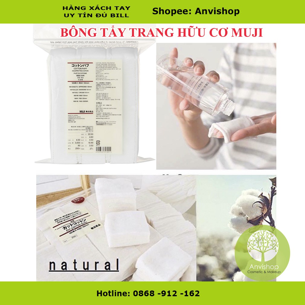 Bông tẩy trang hữu cơ Muji cotton 5 lớp 189 miếng