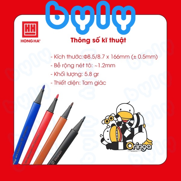 [Ship hoả tốc] Vỉ bút lông màu Hồng Hà Wonderline Oringa Felt Pen 12 màu - 18 màu - ByLy Store