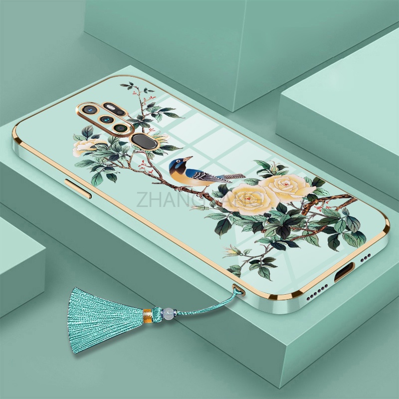 Ốp Điện Thoại Silicon Mềm Mạ Điện Họa Tiết Hoa Và Chim Kèm Dây Đeo Cho Redmi 10 Redmi 9 Redmi 8 Redmi 7 Redmi 8a