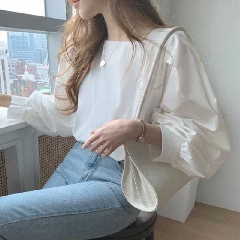 Áo Sơ Mi Tay Dài Cổ Vuông Dáng Rộng Màu Trơn Kiểu Hàn Quốc Thời Trang Cho Nữ