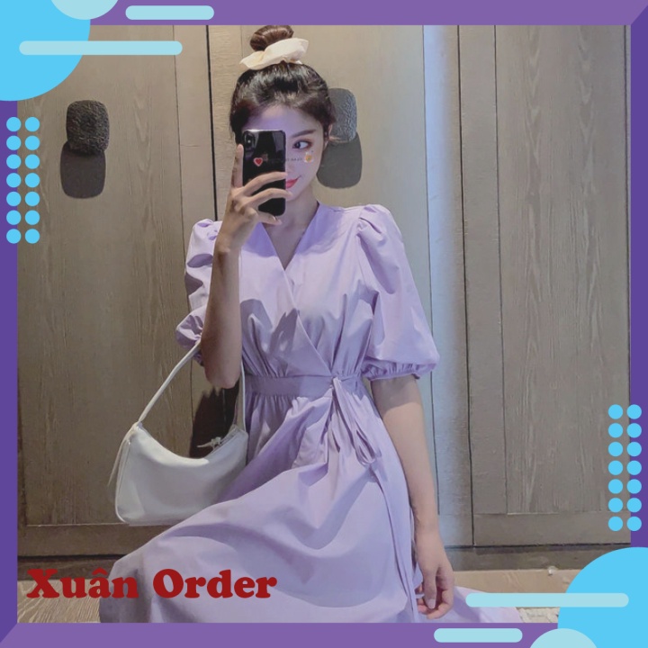 (Order 7-12 ngày, bigsize) Váy màu tím nữ mùa hè eo gầy và khí chất yêu đầu váy dài cộng với size béo mm Pháp tay áo phồ