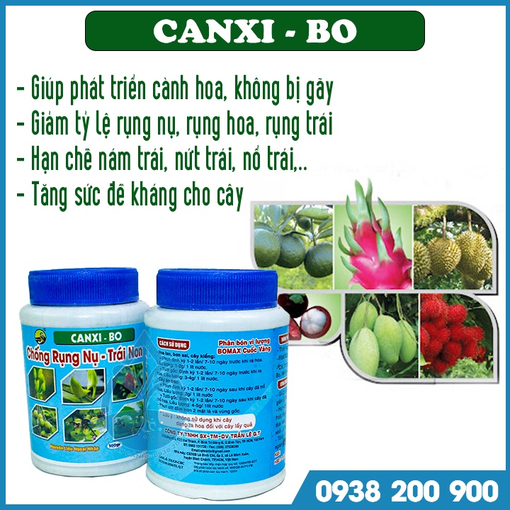 Phân bón CANXI - BO hũ 100gr - Chống rụng nụ, rụng trái non - Tăng đậu trái - Dùng cho cây cảnh, cây ăn quả