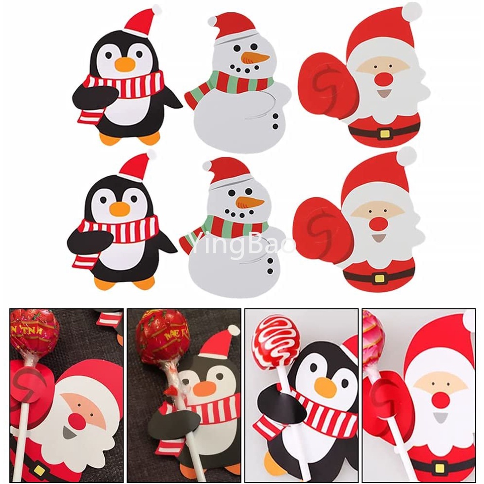 Set 50 Thẻ Giấy Hình Ông Già Noel Hoạt Hình Trang Trí Kẹo Mút DIY 2023