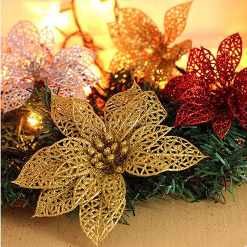 Hoa giả bằng nhựa lấp lánh dùng trang trí cây thông giáng sinh/ tiệc cưới/ Valentine