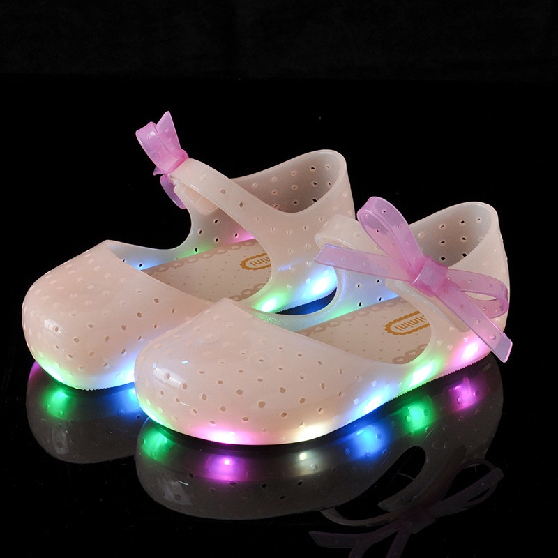 Xăng đan Gắn Nơ Có Đèn Led Màu Hồng Xinh Xắn Cho Bé Gái