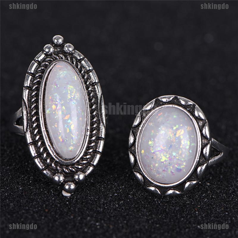 Set 8 Nhẫn Đính Hôn Mạ Bạc Có Đính Đá Opal Cho Nữ