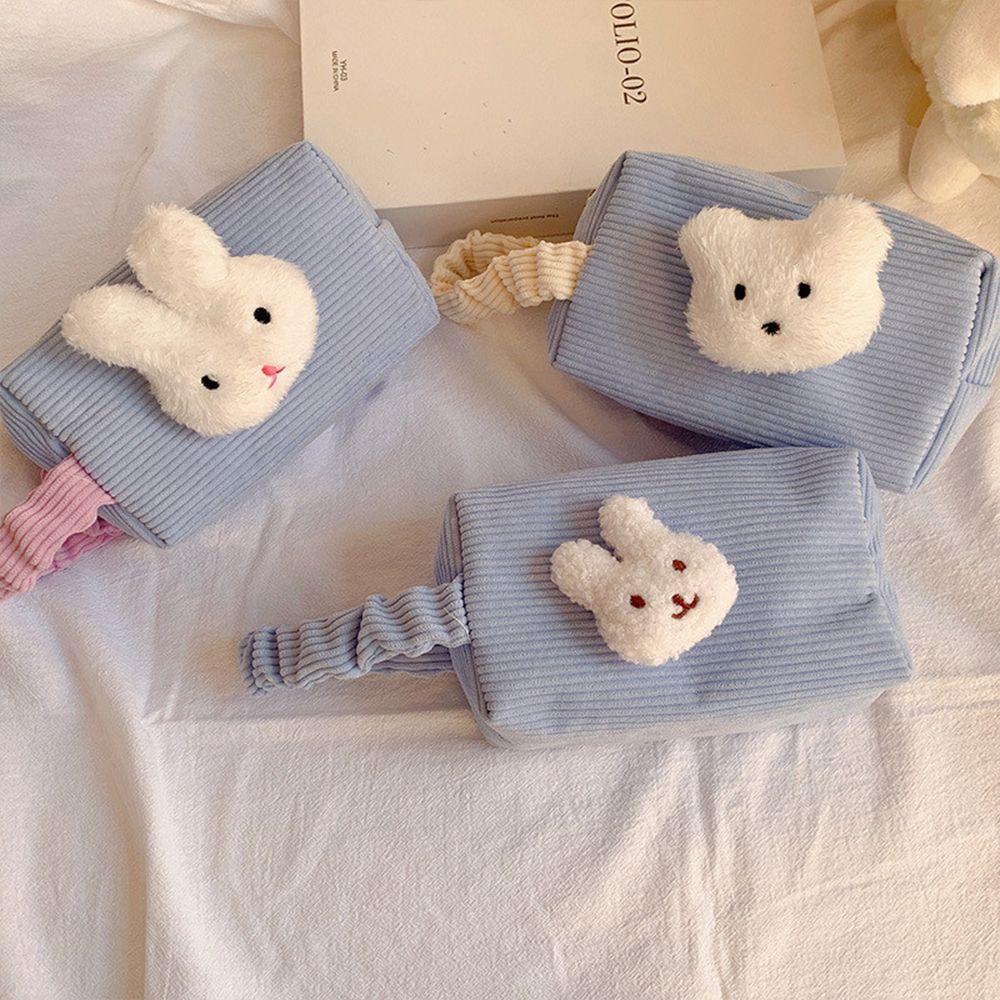 1 Túi Đựng Đồ Trang Điểm Bằng Vải Nhung Kẻ In Hoạt Hình Dành Cho Học Sinh Ốp