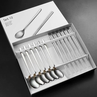 Bộ 12 Đũa Thìa Inox Cao Cấp Từ Đức - Set 12 Đũa Thìa Inox Full Box