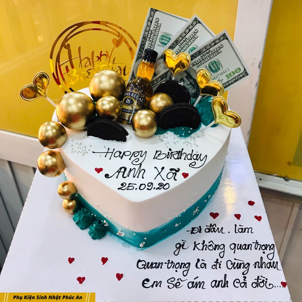 Bộ 6 topper que nhựa tim da đủ màu cắm bánh kem hpbd