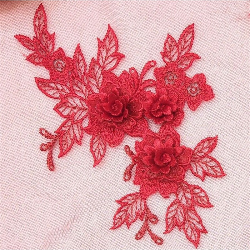 Miếng Ren Thêu Hoa 3D 19 * 15CM Dán Trang Trí Váy Cưới