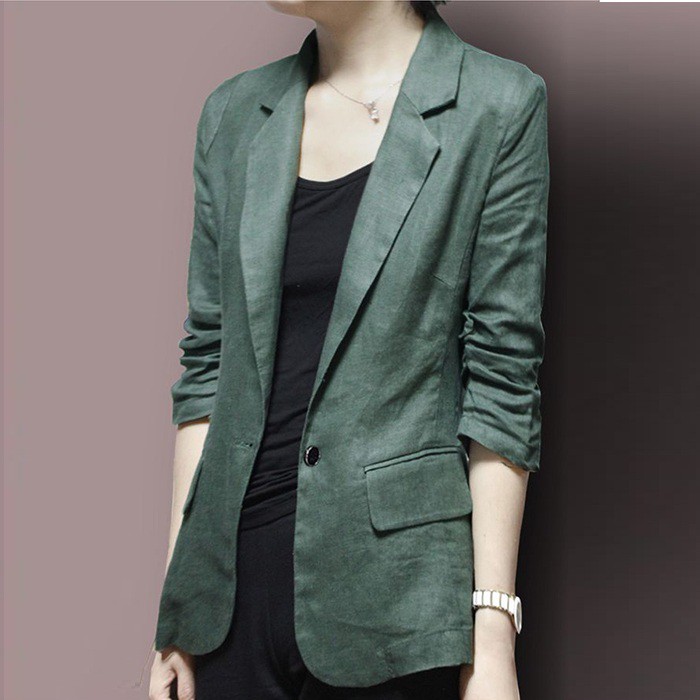 Áo vest Blazer Linen nữ dáng lửng tay chun, thời trang phong cách trẻ