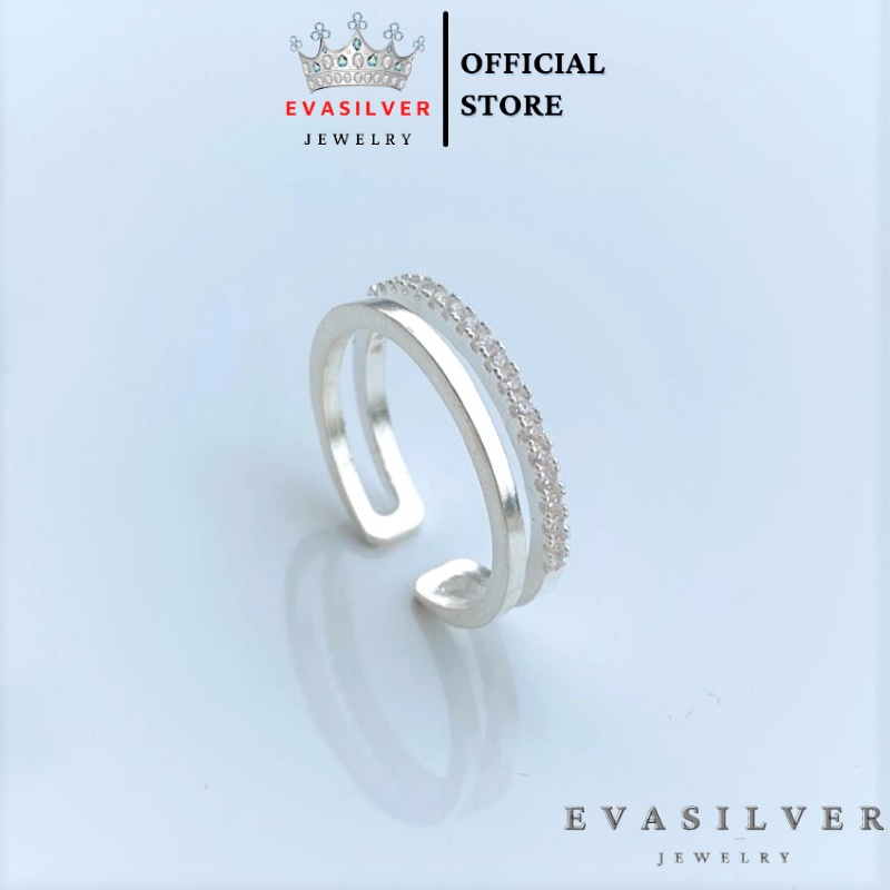 Nhẫn hở 2 hàng cá tính, nhẫn nữ chất liệu bạc ta sang trọng - Trang sức bạc Evasilver