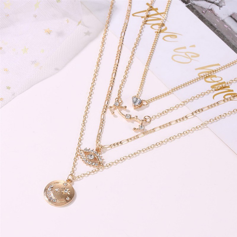 Dây Chuyền 4 Lớp Mặt Hình Mặt Trăng Đính Đá Thời Trang Cho Nữ