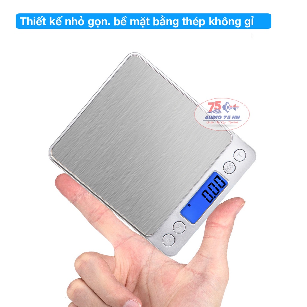 Cân Tiểu Ly Điện Tử Platform 0.5Kg và 2kg (Tặng 2 Khay Nhựa), Cân Điện Tử Mini nhà bếp Inox I2000 độ chính xác Cao