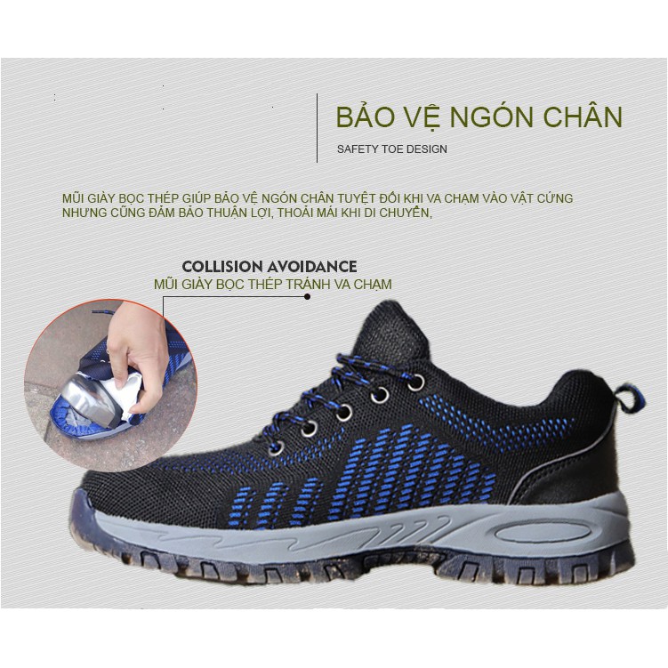 Giầy Bảo Hộ Lao Động GB03 Kiểu Dáng Thể Thao Thoáng Khí, Chống Trơn Trượt, Chống Đinh, Chống Dập Ngón.