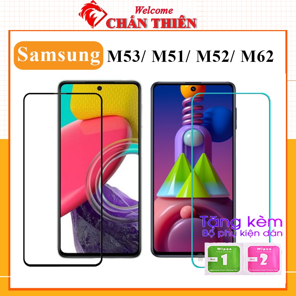 Kính cường lực Samsung M53 M51 M52 M62 full màn 9D trong suốt tặng kèm khăn lau màn hình [FM]