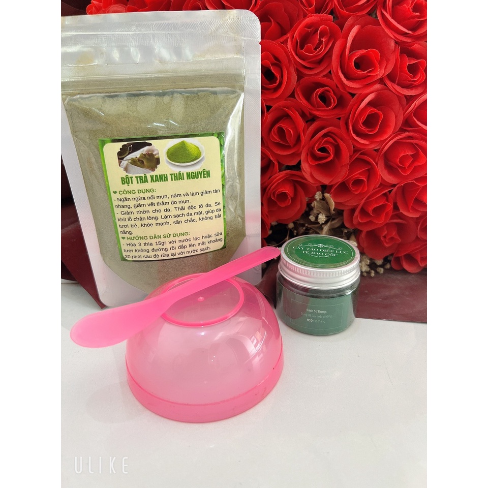 Cấy tảo diệp lục tế bào gốc tặng trà xanh 100g, bát thìa, cọ