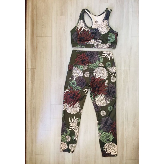 Set bộ tập gym nữ VNXK set sport bra yoga quần in hoạ tiết hoa cúc nhiệt đới xuất khẩu dư xịn