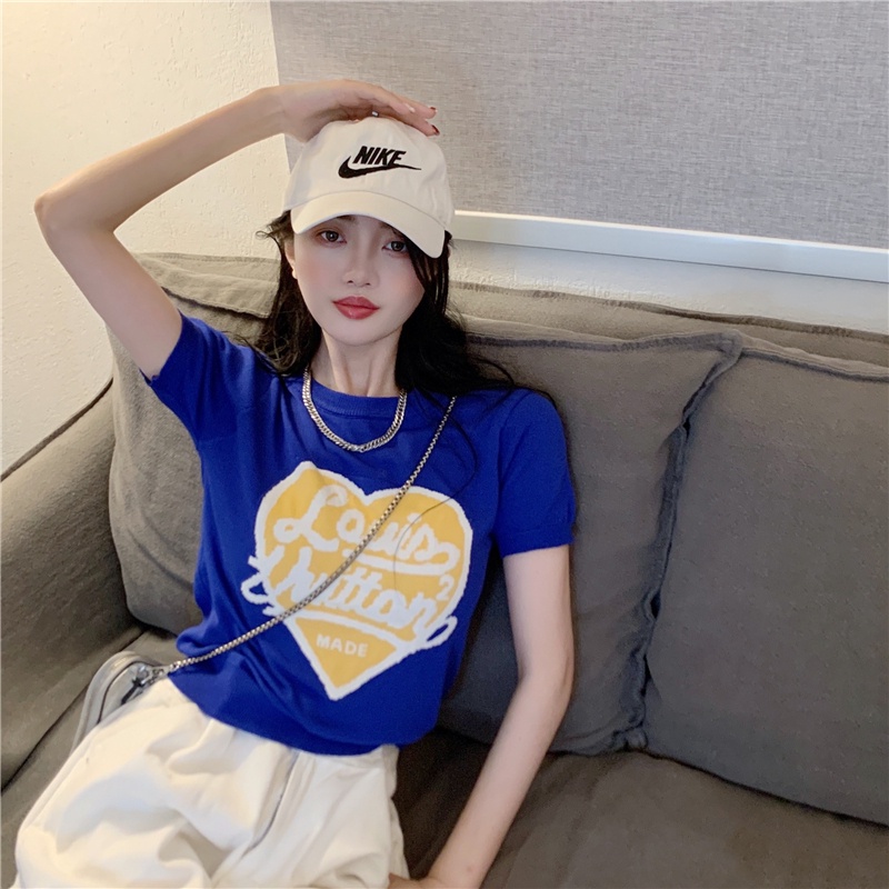 Áo thun ZHELIHANGFEI tay ngắn dệt kim thêu họa tiết xinh xắn thời trang cho nữ tùy chọn màu sắc