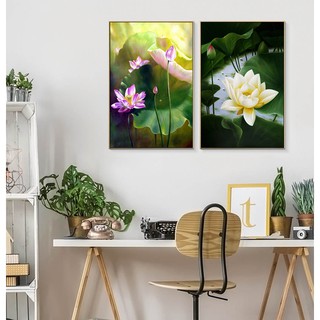 Bộ 2 tranh canvas treo tường hoa sen trang nhã LINK79 - 40 x 60 cm x 2 tranh