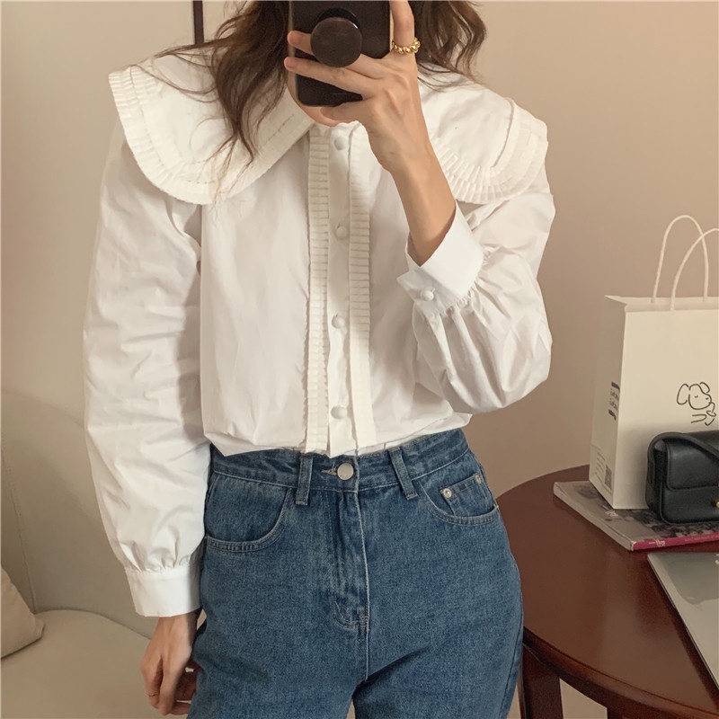 Áo sơ mi dài tay phối ren thời trang thanh lịch cho nữ 48257