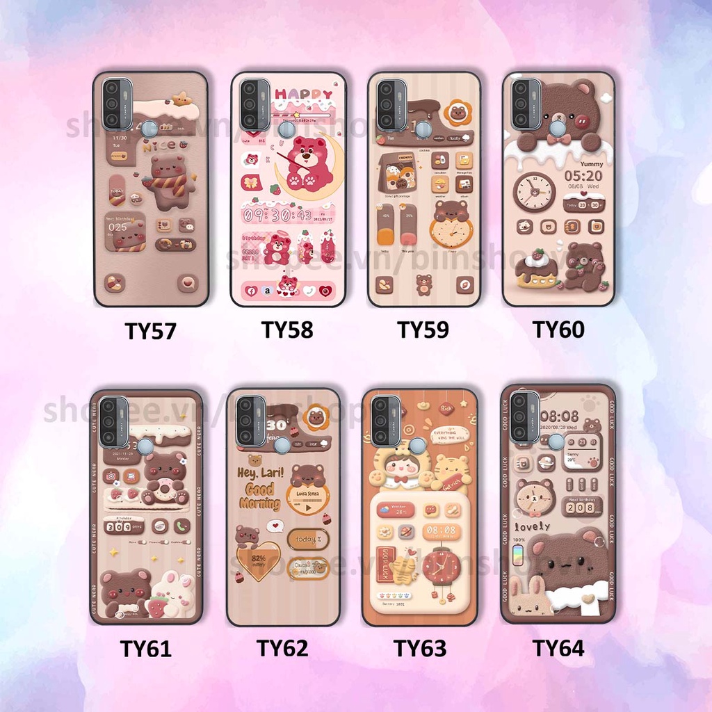 Ốp Oppo A53 in 3D icon gấu nổi siêu xinh, siêu đáng yêu, cá tính phong cách