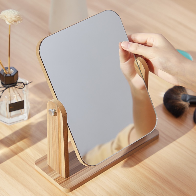 Gương Trang Điểm Mini Để Bàn Bằng Gỗ Phong Cách Hàn Quốc